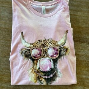 Pink Graphic T-Shirt with Cow Design